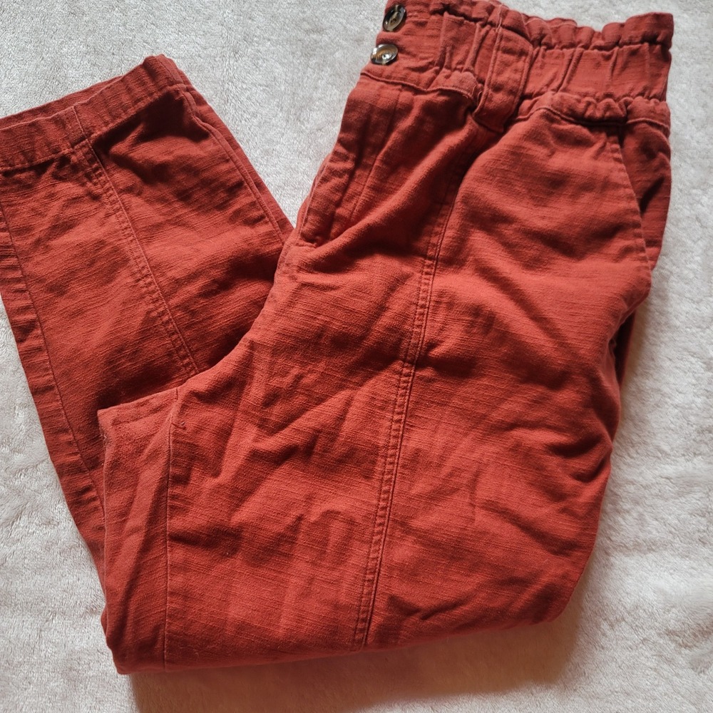 Who What Wear Women Rust Orange Cotton Paperbag Waist Boho Utility Pants Size 16
